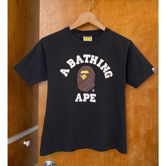 A BATHING APE BAPE College Font Graphic T Shirt Vintage Single Stitch Sz S Black - Picture 1 of 12